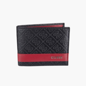 Guess Men's Leather Slim Bifold Wallet, Black/Red, One Size