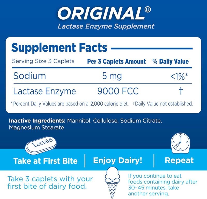 Lactaid Original Strength Lactose Intolerance Relief Caplets with Natural Lactase Enzyme - Image 3