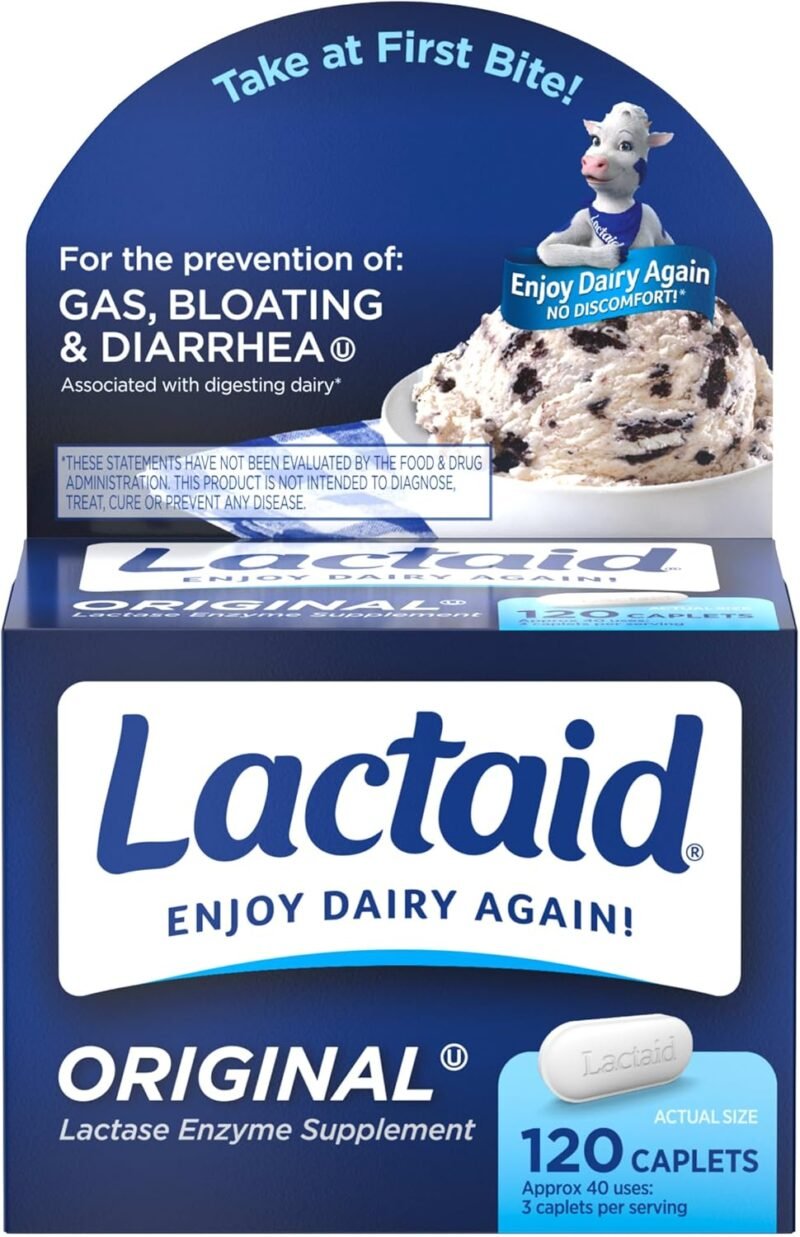 Lactaid Original Strength Lactose Intolerance Relief Caplets with Natural Lactase Enzyme